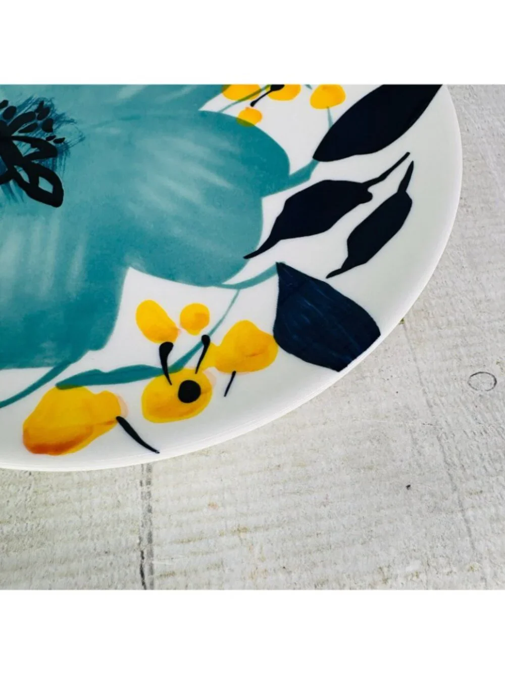 Baum Brothers BELLA FLORAL Turquoise Yellow Floral Salad Lunch Plates Set of 4